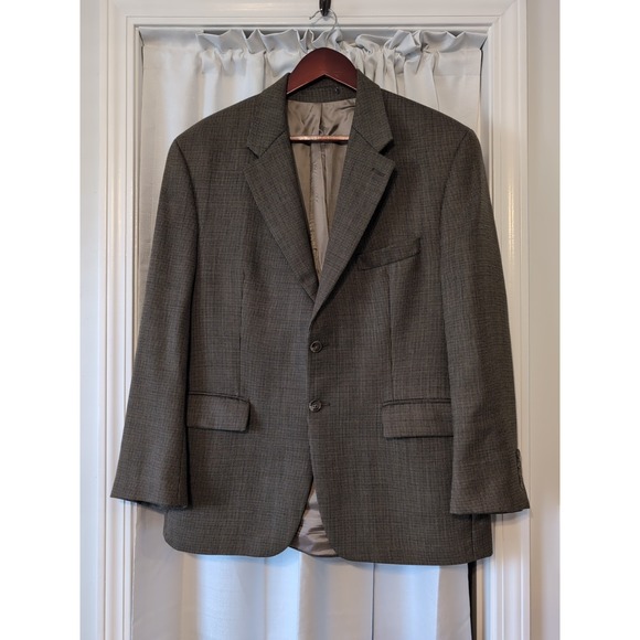 Vintage Chaps Ralph Lauren Houndstooth Blazer Mens 42S Brown Wool 2 Button